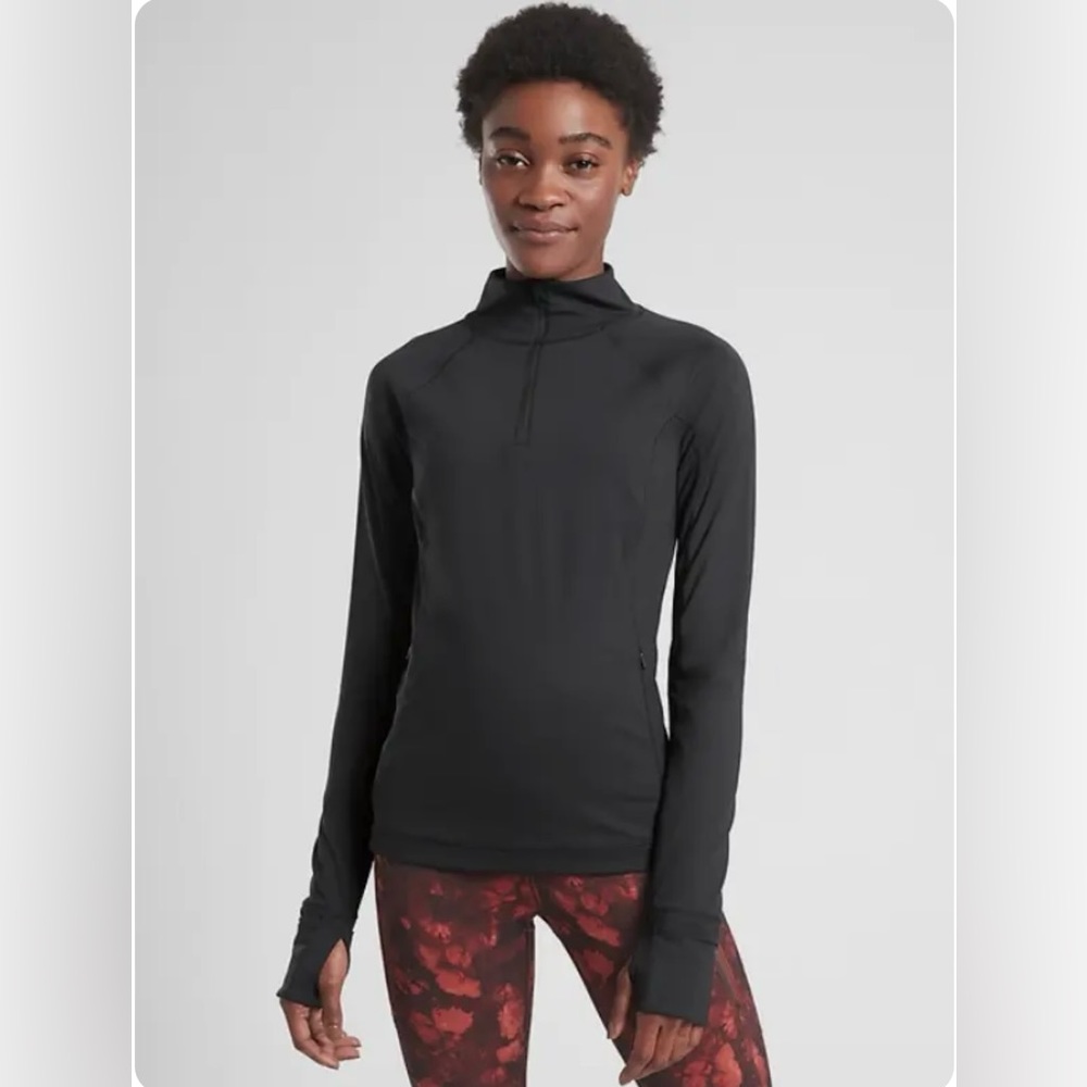 Athleta Rainier Half Zip Long Sleeve Top - Black - Size Small
